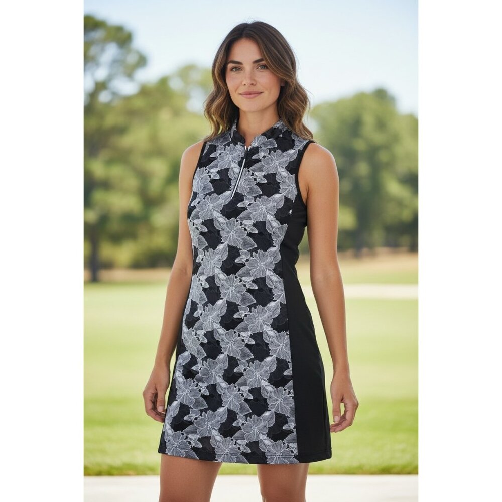 Nivo Luca Sleeveless Golf Tennis‎ Black White Floral Mini Dress W Pockets S NWOT
